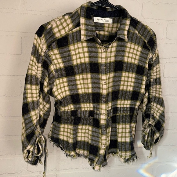 Free People shirt We The Free Black and Green Plaid Pacific Dawn Frayed small - Picture 2 of 8